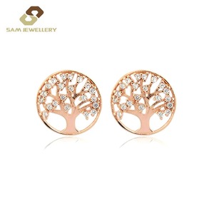 <span class=keywords><strong>Orecchini</strong></span> a Perno a Forma di <span class=keywords><strong>Albero</strong></span> <span class=keywords><strong>della</strong></span> <span class=keywords><strong>Vita</strong></span> in Argento Sterling 925 Placcato Oro Rosa, Gioielli di Design per Signora, Vendita all'Ingrosso - Product Image 2