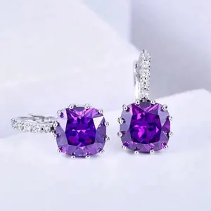 Zhefan new design crystal earrings best price high quality custom jewelry hook huggie purple cz earrings