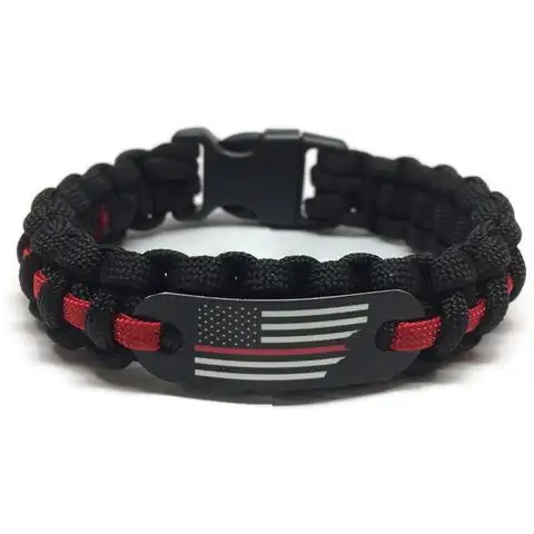 thin red line handmade survival paracord bracelet USA flag logo firefighter bracelet