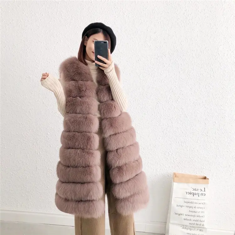 2021 New Design Long Style Fur Sleeveless Coat vest waistcoat Elegant Fashion Women Faux Fox Fur Gilet