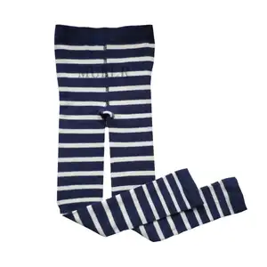 Winter Cotton Stretchy Leggings Kids Full Length Tights Pants with Stripes and Ruffles on Ankle