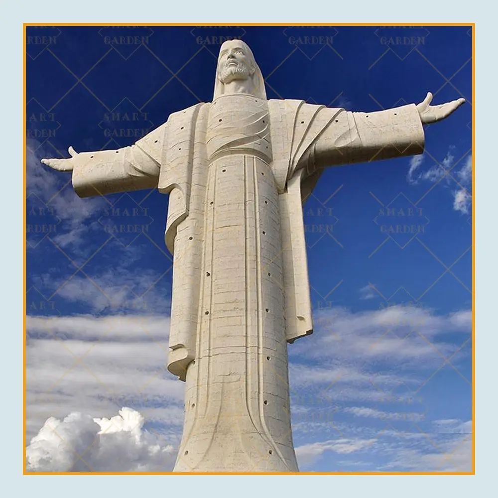Individuelle riesige Stein-Christus-Statue für den Außenbereich Skulptur aus Naturmarmor geschnitzt Willkommens-Jesus-Statue