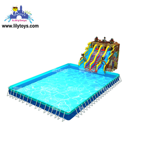 Piscina Rectangular <span class=keywords><strong>de</strong></span> Acero con Marco Metálico Azul Océano para Exteriores, Comercial, con Tobogán para Parque Acuático - Product Image 4