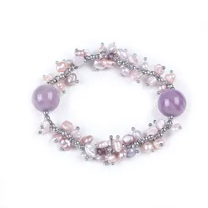 Pink Freshwater Pearl Crystal Amethyst Necklace Bracelet Earring Jewelry Sets