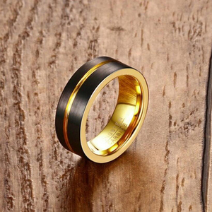 Anéis de Aço Tungstênio da Moda 2024, Joias por Atacado, Anel de Aço Tungstênio Escovado de 8MM, Anéis Masculinos Preto e Dourado - Product Image 4