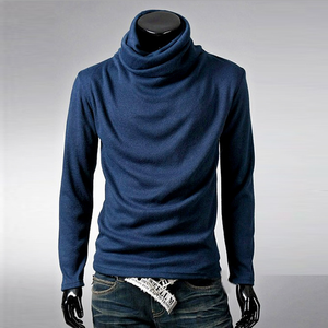 Pull pour homme en maille à col montant, couleur unie, coupe ajustée, pour l'automne - Product Image 2