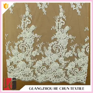 HC-5404-1 Hechun High Quality Pearl Organza Bridal Lace Fabric Embroidered