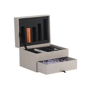 Personalizado conjunto de maquiagem batom garrafa magnética gaveta de madeira caixa de presente de papelão com espuma caixa de cosméticos