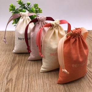 Sacchetto Portaoggetti Personalizzato di Alta Qualità in Cotone e Lino Rosa Giallo Arancione Beige con Coulisse - Product Image 1
