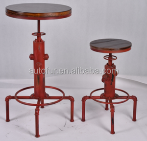 <span class=keywords><strong>Table</strong></span> de <span class=keywords><strong>Bar</strong></span> industrielle avec mécanisme pivotant, à mécanisme de hauteur réglable, tour de bois brossé, 1 unité - Product Image 2