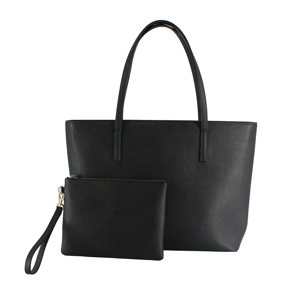 OEM China suppliers new arrival anti-scratch Shoulder bag set women black leather tote bags With clutch Casual purse office lady