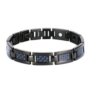 Pulsera negra de acero inoxidable de nuevo diseño con fibra de carbono amarilla, pulsera magnética de acero inoxidable Bio Energy para regalo de boda
