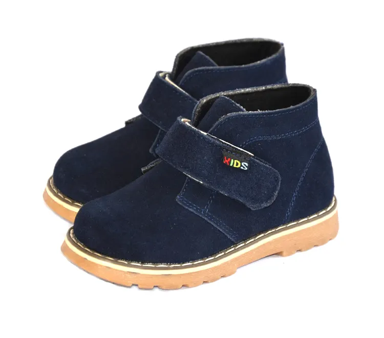 Rugged suede stay put closure straps toddler ankle boots children anti slip footwear for autumn