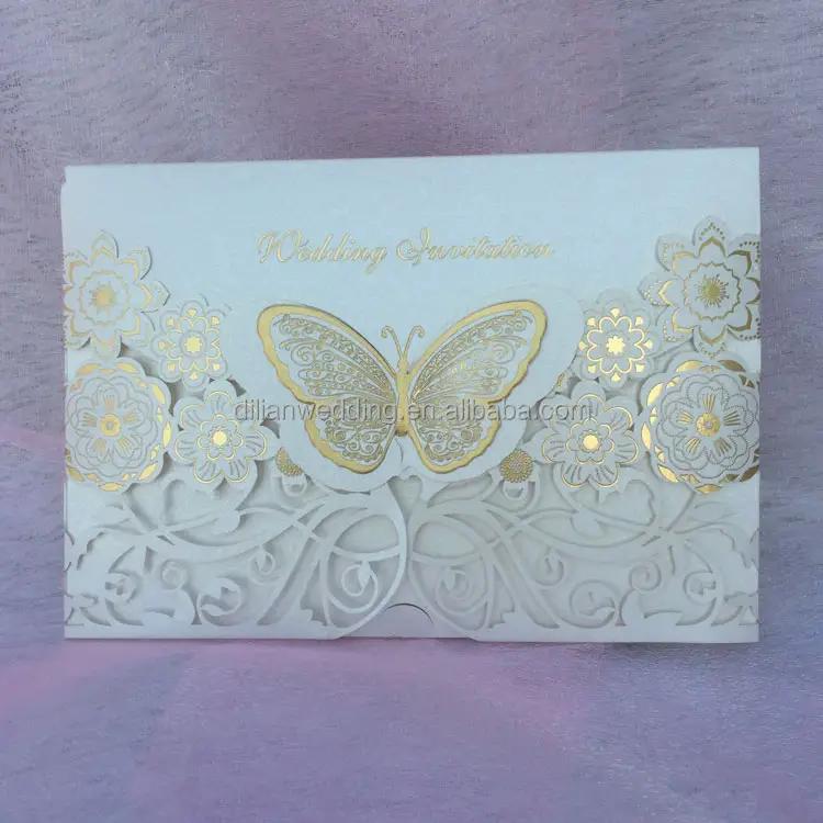 Marfim fantasia borboleta cartões de casamento muçulmano