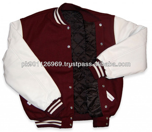 Men's <b>Varsity</b> <b>Jacket</b> with Leather Sleeves <b>Plain</b> Dyed and OEM Service Available - Product Image 1