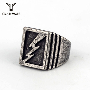 Craft Wolf <strong>Wholesale</strong> Fashion Jewelry Trend Vintage Sliver Gold Black 316L Stainless Steel <strong>Lightning</strong> Biker Ring for Men Women - Product Image 2