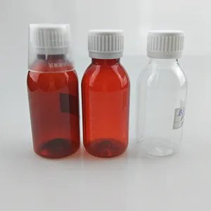 4oz Empty hi-tec pet medical use syrup bottle amber res cap prometh wockhardt cough syrup bottle with label stickers tin seal