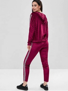 Sports Wine Red Stripe Side <strong>Jacket</strong> and Jogging Pants <strong>Velvet</strong> Trendy Tracksuits for <strong>Women</strong> - Product Image 5