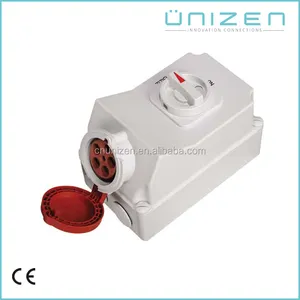 Unizen 5 Pins 63A 400 V IP44 Không thấm nước Công Nghiệp pluggable kết nối-Nữ Outlet với on-off chuyển đổi