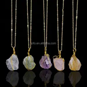 Grosir Mode Perhiasan Druzy Kalung Liontin Batu Druzy Mentah Berlapis Emas Kalung Batu Luka Kawat Logam