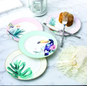Dinner Hot Sale Glaze Dishes Plate Sets Luxury Bone China Dinner Plate Crockery Tableware Porcelain Ceramic Fine Dinnerware