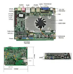 Multi порт материнской платы, 6*com процессоров intel d525 встраиваемый компьютер материнской платы