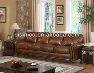 Kayu Cendana Merah dengan Set Furnitur Ruang Tamu Kulit, Sofa Rumah Klasik Royal BF01-20046