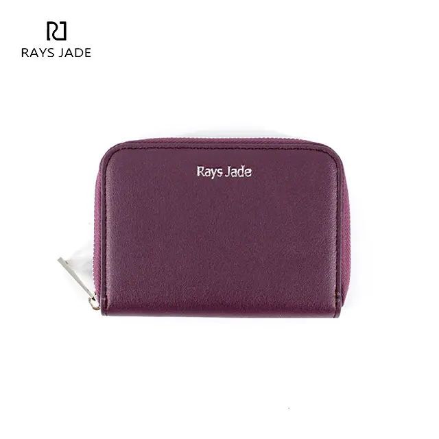 Designer wholesale new fashionable high quality waterproof long purple genuine leather short mini coin purse zipper wallet
