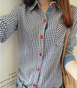 China ladies t shirt woman long sleeve tops spring plaid shirt lady blouse