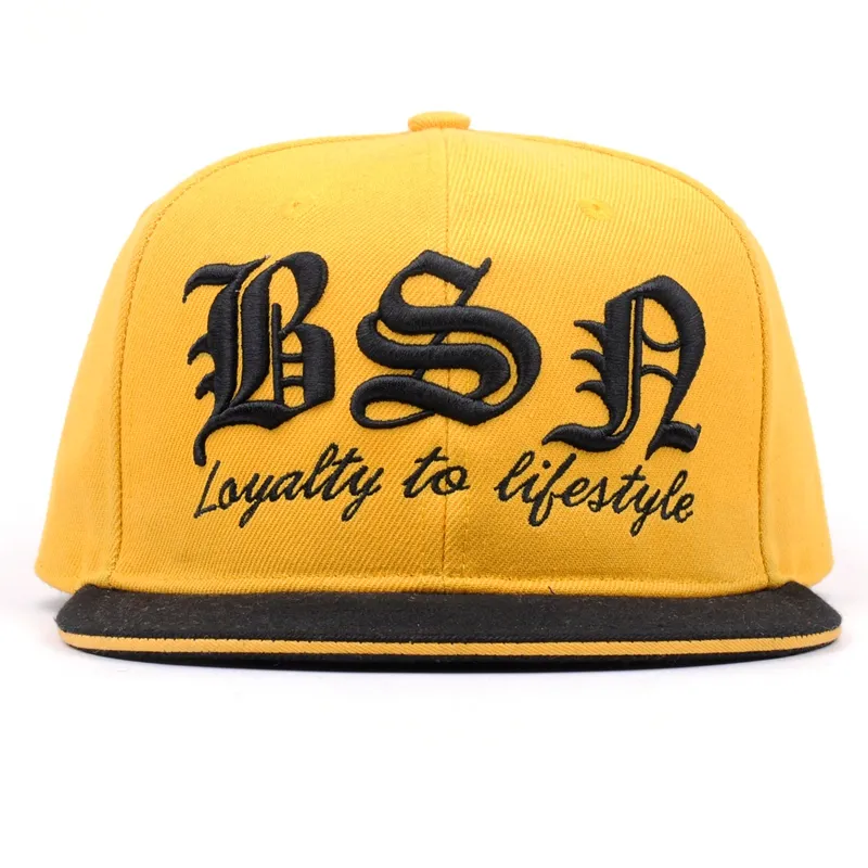 OEM and ODM Stylish 6-panel Yellow crown Snapback cap hat for men
