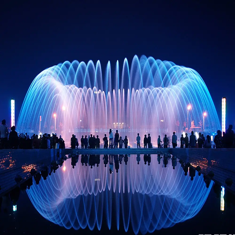 Gran música de baile de la fuente de agua ronda fuente en el lago diseño AUS arco iris