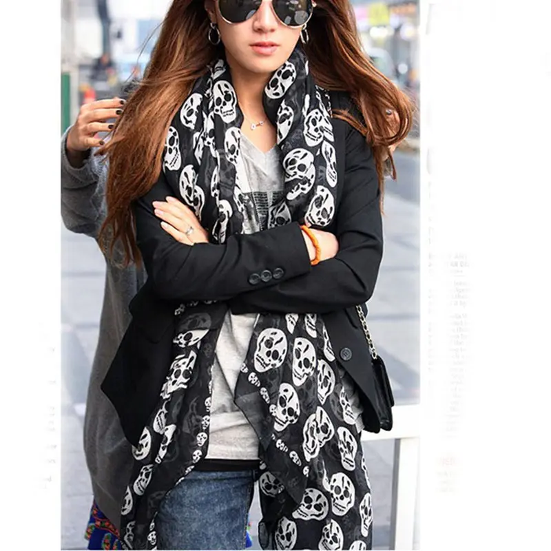 Popular High Quality Autumn and Winter Women Voile Skull Scarf scarves shawls