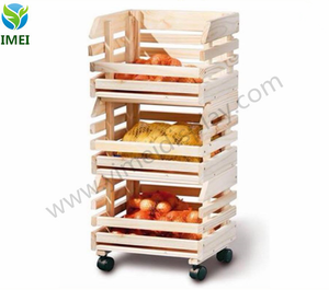 Custom design Wooden Fruit Trolley Wheeled Storage Box Crate display