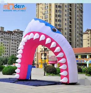 Riesige Werbung aufblasbare Hai Mund Eingang Bogen Tunnel Preis für Sea World Event