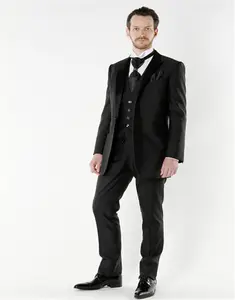 新郎スーツのための黒品質のイタリアンスタイルの花婿の結婚式のスーツファッションスリムフィットメンズ