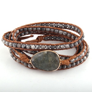 Bracciale alla Moda con Perline, Fatto a Mano, con <span class=keywords><strong>Pietre</strong></span> <span class=keywords><strong>Naturali</strong></span> e Ciondolo in Pietra, Braccialetti a 5 Fili Avvolgenti, per Dropshipper - Product Image 3