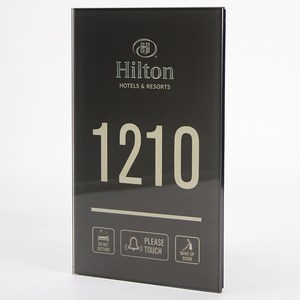 Placa de cristal templado LED para habitación de Hotel, número de puerta con timbre, color gris, moderno, lo último - Product Image 2