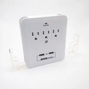 3 AC Outlet Wall Mount Tap Surge Protector usb wall plug