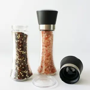 180ML Manual Tall Sea Salt Pepper Crusher Spice Salt Pepper Mills Glass Bottle With Grinder