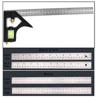 Équerre combinée horizontale en acier inoxydable multifonction pour menuiserie, règle d'angle droit à 90 degrés pour le travail du bois