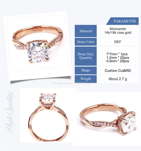 Anneau torsadé avec coussin en <span class=keywords><strong>or</strong></span> rose pour <span class=keywords><strong>femme</strong></span>, tenue de <span class=keywords><strong>mariage</strong></span> en mosaïque pure, à la mode, nouvelle collection - Product Image 6