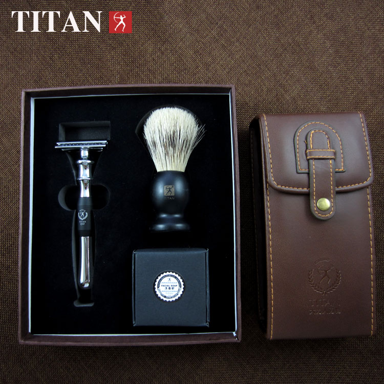 Бритвенный набор Titan, безопасная бритва с двойной кромкой и металлической ручкой с кисточкой, бритва