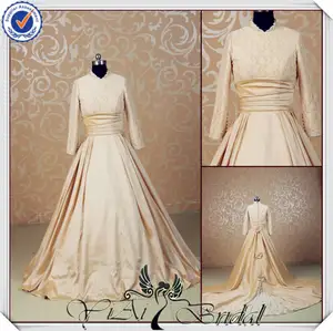 jj3543 mangas largas de oro hermoso de pakistán vestidos de novia de la boda musulmana vestido de imágenes