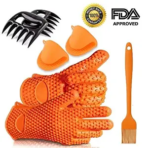 Factory Supplier Wholesale Food Grade Kitchen Cooking Oven Mitts Ayl Silicone Heat Resistant Grilling BBQ Gloves