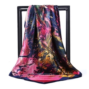 <strong>Womens</strong> Fashion Painting Pattern Large Square Satin Headscarf Custom Printing 35'' Satin <strong>Silk</strong> <strong>Scarf</strong> - Product Image 1