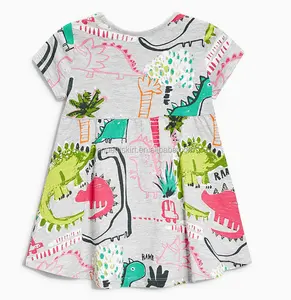 2022 dinosauro stampa abito estivo moda baby frock design immagini abiti da festa carini abito da ragazza boutique all'ingrosso