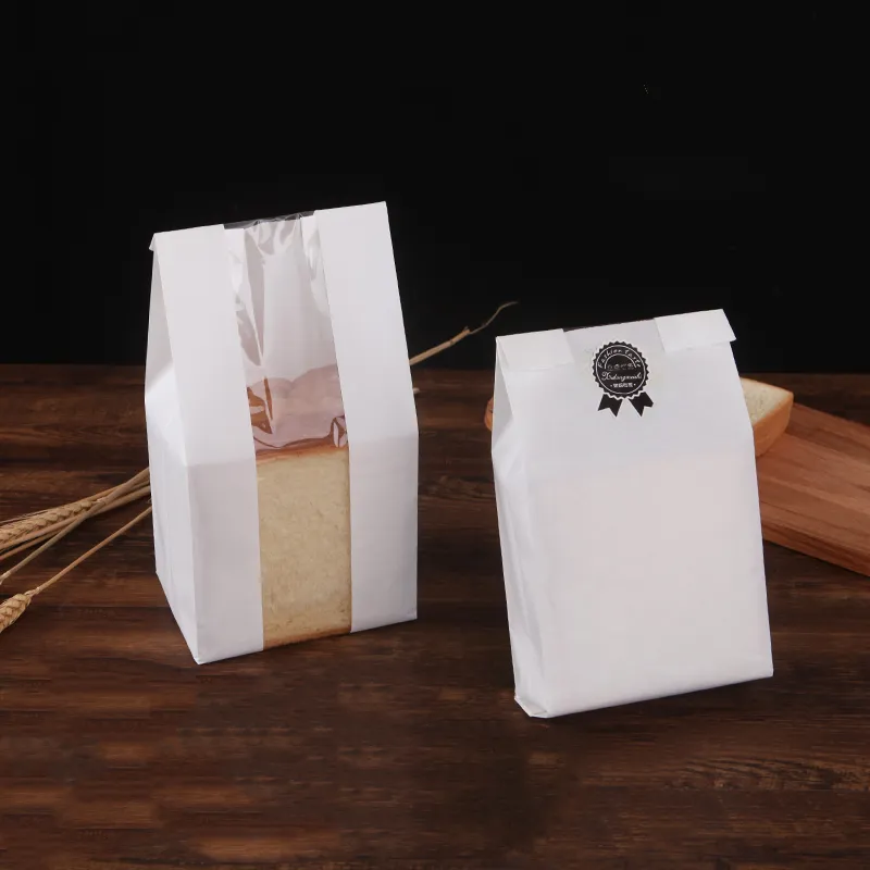 Groothandel aangepaste Kraft brood verpakking papieren zakken Food Grade Afsluitbare Plastic Gevoerd Gebak Bakkerij Wit Kraftpapier zakken