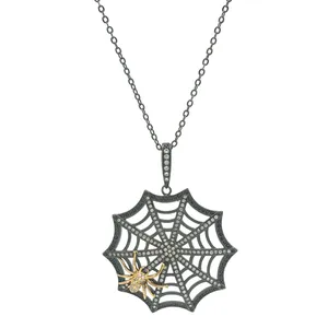 18k gold plated spider web jewelry Custom design trendy CZ Custom Chain Necklace