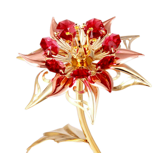 Figura de Flor de Pascua de Cristal Tallado Brillante, Decorada con Flores Europeas, Chapada en Oro, Hecha a Mano por Crystocraft - Product Image 2