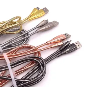 Kabel Logam Fleksibel Cangkang Aloi Seng Pengisian Daya Cepat Kualitas Tinggi 8pin Mikro USB C Kabel Data untuk Ponsel